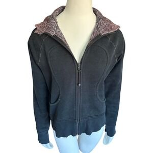 Lululemon‎ Scuba Hoodie Reversible Full Zip Black Purple Floral Filigree Logo